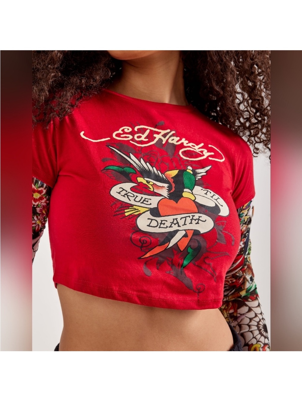 ED HARDY MESH TRUE EAGLE TATTOO LONG-SLEEVE TOP Size Large